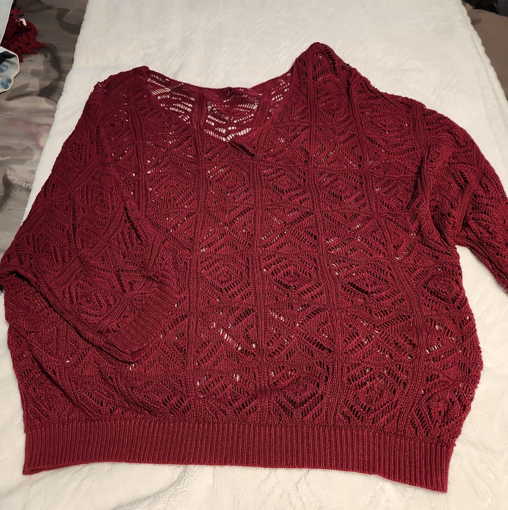 Women’s Open-Knit Burgundy Sweater